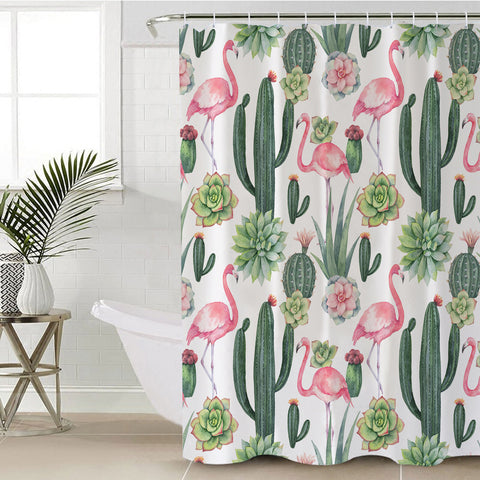 Image of Cactus FLower and Flamingos SWYL3745 Shower Curtain