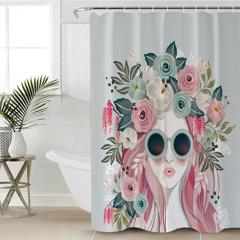 Image of Pretty Floral Girl Illustration SWYL3748 Shower Curtain