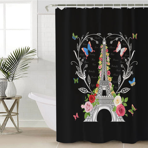 Image of Paris Butterfly and Floral Eiffel SWYL3749 Shower Curtain
