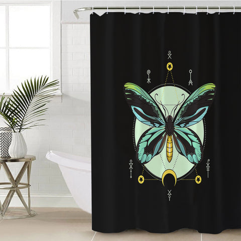 Image of Neon Green and Blue Gradient Butterfly Illustration SWYL3751 Shower Curtain
