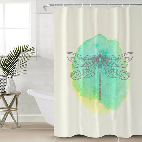 Image of Light Green Spray and Butterfly Line Sketch SWYL3753 Shower Curtain