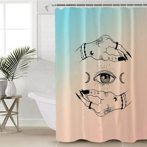 Image of Eyes - Moon Hand Sign SWYL3756 Shower Curtain