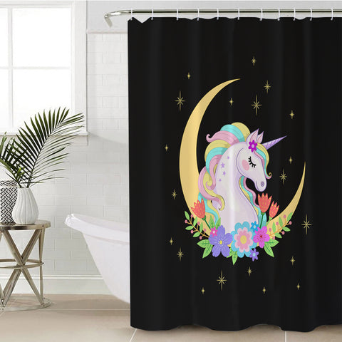 Image of Cute Half Moon Cartoon Unicorn SWYL3762 Shower Curtain