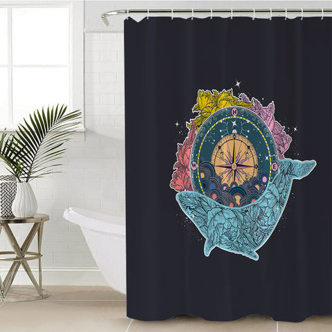 Image of Vintage Floral Pattern on Whale & Compass SWYL3763 Shower Curtain