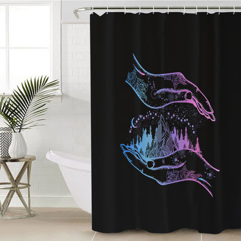 Image of Gradient Blue & Purple Night Forest in Hands SWYL3805 Shower Curtain