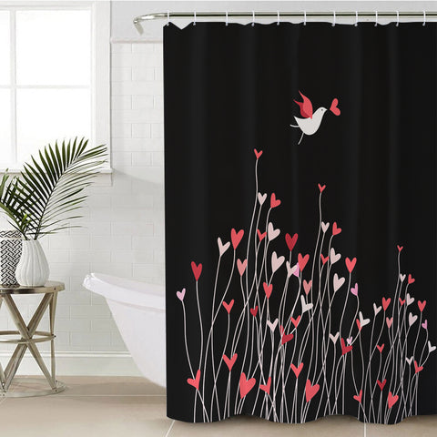 Image of Heart Flower in Black SWYL3806 Shower Curtain