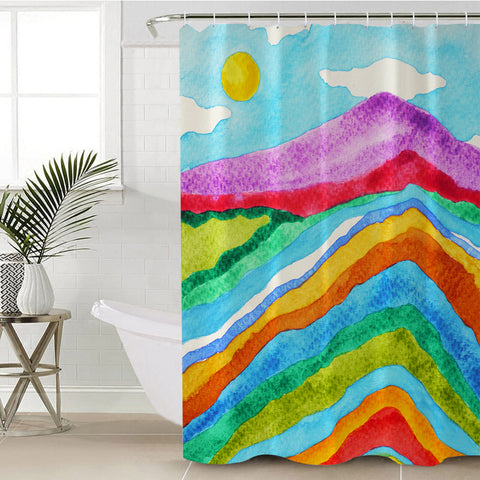 Image of RGB Colorful Waves on Mountain SWYL3808 Shower Curtain