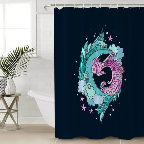 Image of Purple Fish and Water Japanese Art SWYL3810 Shower Curtain