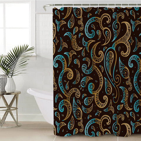 Image of Gold Bandana Pattern in Brown SWYL3812 Shower Curtain