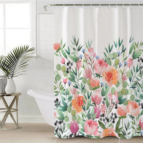 Image of Orange & Pink Roses Watercolor SWYL3818 Shower Curtain