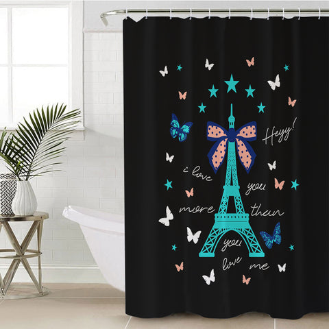 Image of I love You More - Cute Butterfly & Eiffel SWYL3824 Shower Curtain