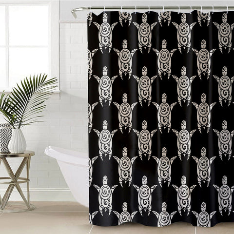 Image of Black & Grey Mandala Turtle Monogram SWYL3861 Shower Curtain