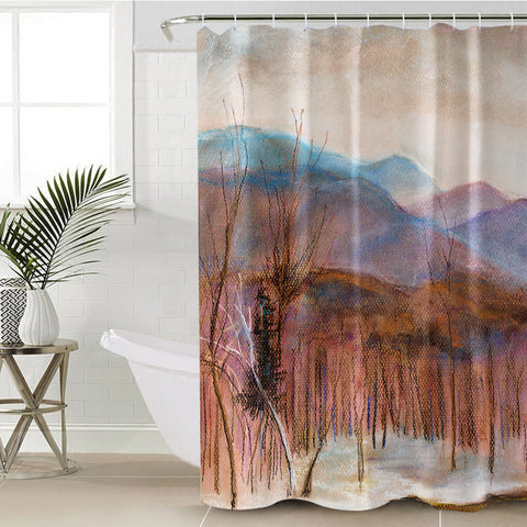 Image of Cozy Landscape Watercolor SWYL3864 Shower Curtain