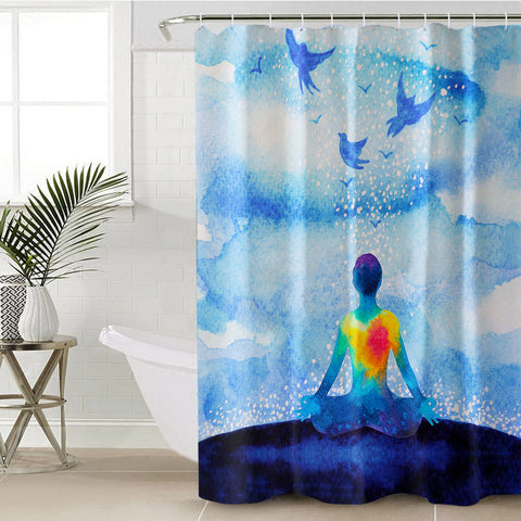 Image of Human Heat Yoga Blue Theme SWYL3874 Shower Curtain