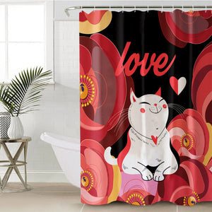 Love White Cat Red Theme Japan Art SWYL3881 Shower Curtain