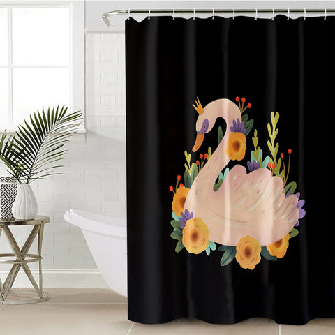 Image of Floral Mute Swan Illustration Art SWYL3882 Shower Curtain
