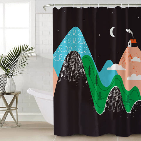 Image of Cute Landscape On Mountain Illustration SWYL3884 Shower Curtain