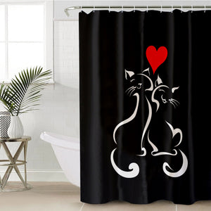 Heart In Love Cat Line Art Black Theme SWYL3886 Shower Curtain