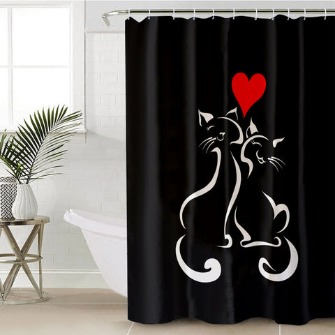 Image of Heart In Love Cat Line Art Black Theme SWYL3886 Shower Curtain