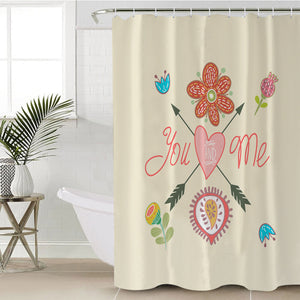 Cute Bohemian Arrow & Flowers Cartoon - You And Me SWYL3918 Shower Curtain