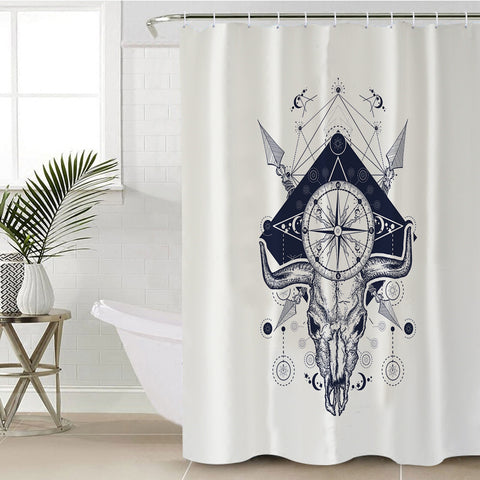 Image of Vintage Buffalo Skull & Compass Sketch SWYL3928 Shower Curtain