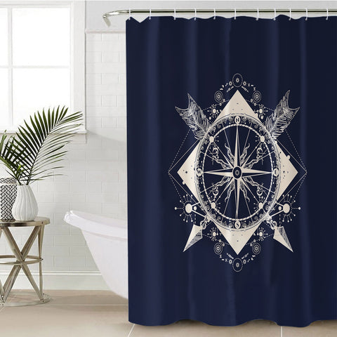 Image of Vintage Compass and Arrows Sketch Navy Theme SWYL3929 Shower Curtain