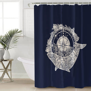 Vintage Floral Whale & Compass Navy Theme SWYL3930 Shower Curtain