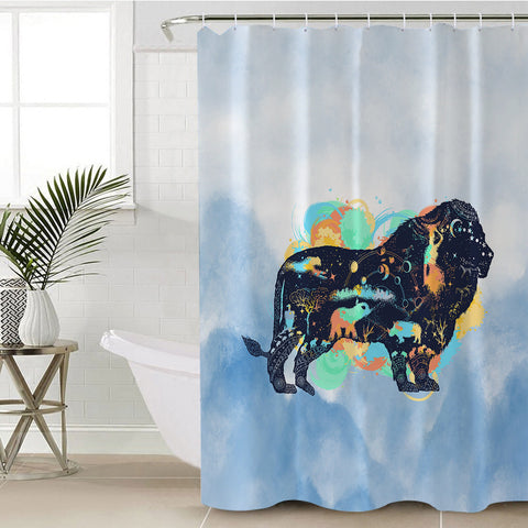 Image of Lion - Watercolor Pastel Animal Theme SWYL3931 Shower Curtain