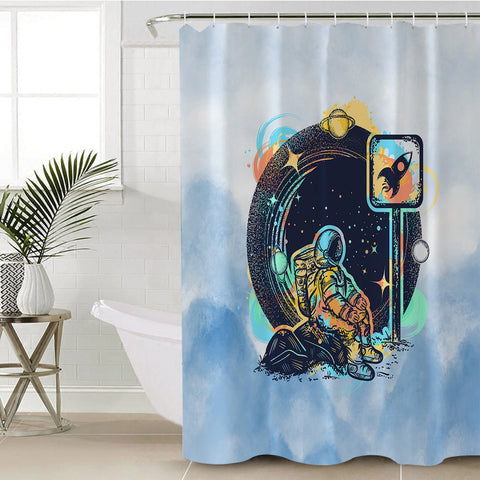 Image of Outspace Astronaut - Watercolor Pastel Theme SWYL3934 Shower Curtain
