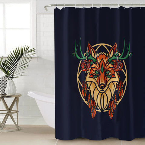 Image of Floral Brown Deer Geometric Illustration SWYL3936 Shower Curtain