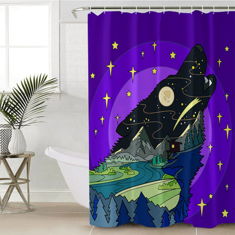 Image of Cartoon Night Landscape Wolf Shape SWYL3945 Shower Curtain