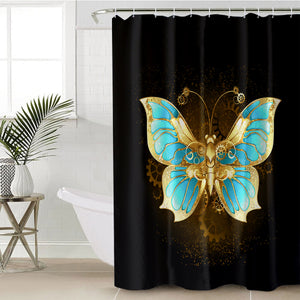 Golden Satin Blue Butterfly SWYL4113 Shower Curtain