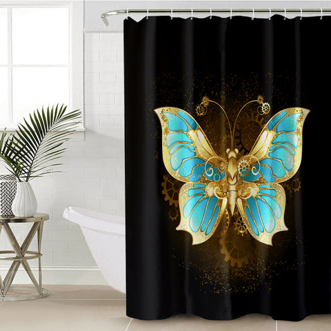 Image of Golden Satin Blue Butterfly SWYL4113 Shower Curtain