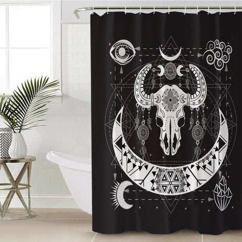 Image of B&W Zodiac Buffalo Skull SWYL4119 Shower Curtain