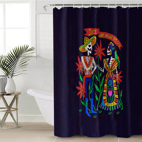 Image of Cartoon Bohemian Skull Couple SWYL4121 Shower Curtain