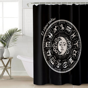 Vintage B&W Sun Moon Round Zodiac SWYL4125 Shower Curtain