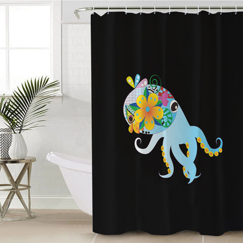 Image of Cute Cartoon Floral Octopus SWYL4217 Shower Curtain