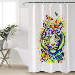 Colorful Watercolor Tiger Sketch & Butterfly SWYL4222 Shower Curtain