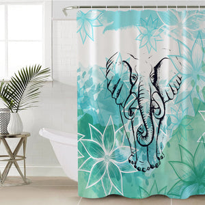 Elephant Sketch Lotus Mint Theme SWYL4227 Shower Curtain