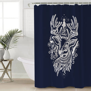 Floral Vintage Deer White Sketch SWYL4233 Shower Curtain