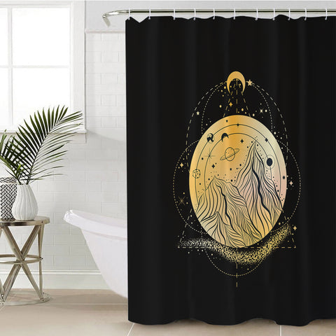 Image of Golden Galaxy Illustration Triangle Zodiac SWYL4242 Shower Curtain