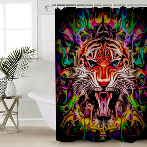 Image of Colorful Modern Curve Art Tiger SWYL4246 Shower Curtain