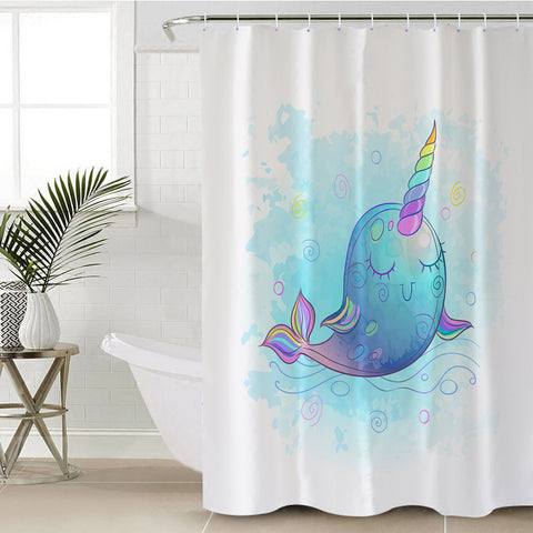 Image of Cute Cartoon Unicorn Whale SWYL4285 Shower Curtain