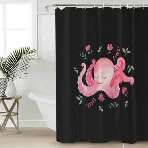 Image of Cute Floral Pink Octopus SWYL4287 Shower Curtain