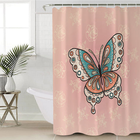 Image of Vintage Butterfly Floral Pink Theme SWYL4291 Shower Curtain