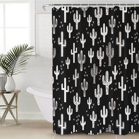 Image of B&W Cactus Little Heart Monogram SWYL4293 Shower Curtain