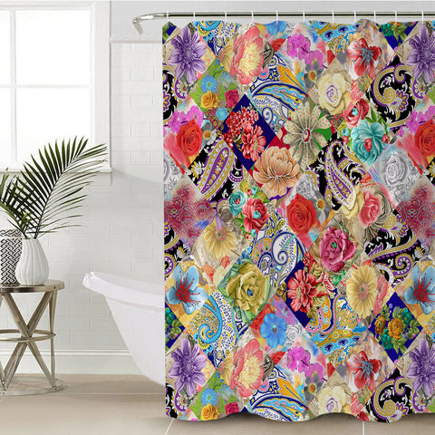 Image of Multi Mandala & Flowers Checkerboard SWYL4296 Shower Curtain
