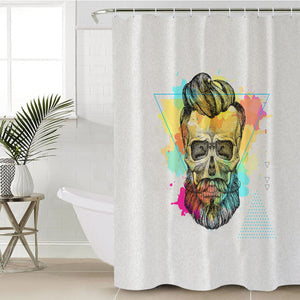 Pastel Watercolor Splash Barber Skull SWYL4306 Shower Curtain