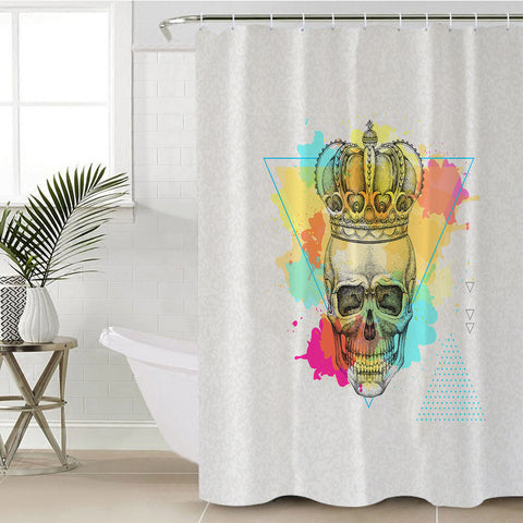 Image of Watercolor Splash King Crown Skull SWYL4319 Shower Curtain