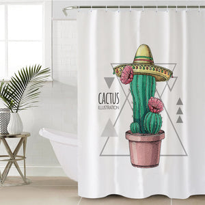 Tiny Cartoon Cactus Flower Triangle Illustration SWYL4326 Shower Curtain